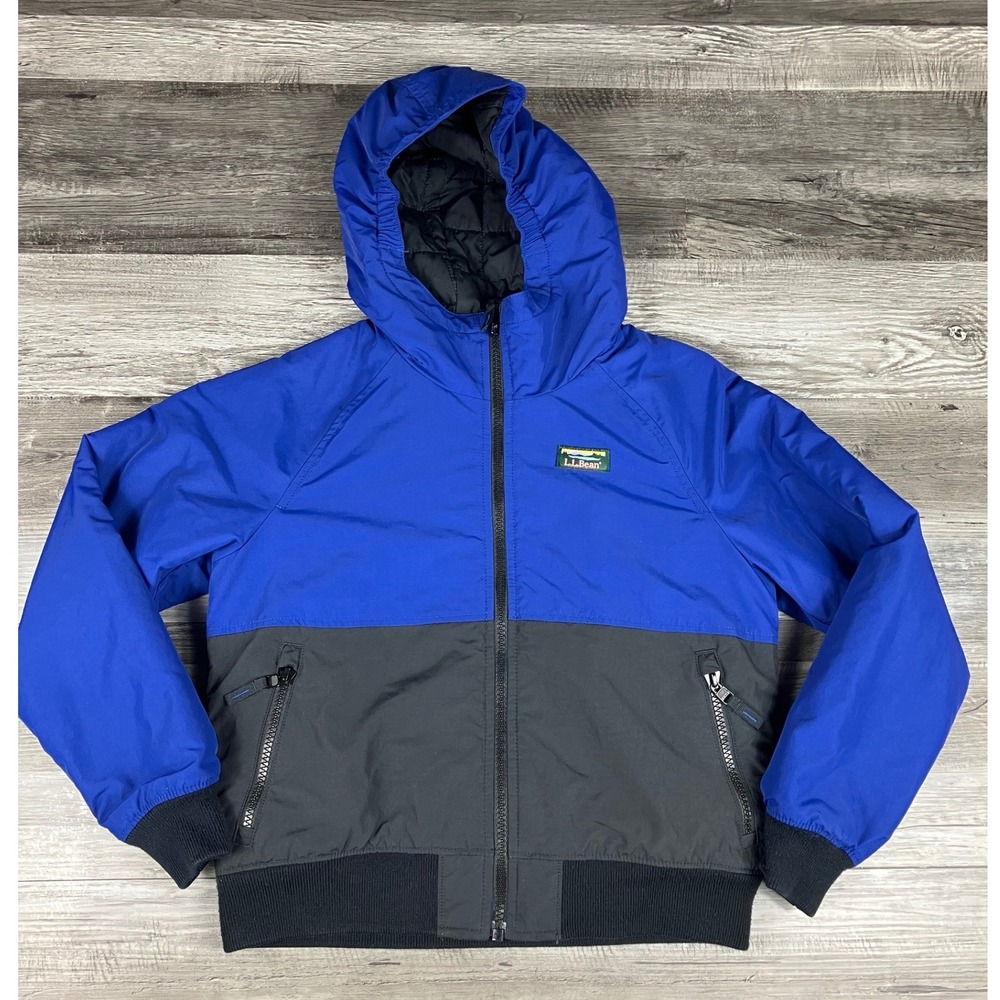 LL Bean Kids Blue Black PrimaLoft Insulated Hooded Jacket Size S 8 513221
